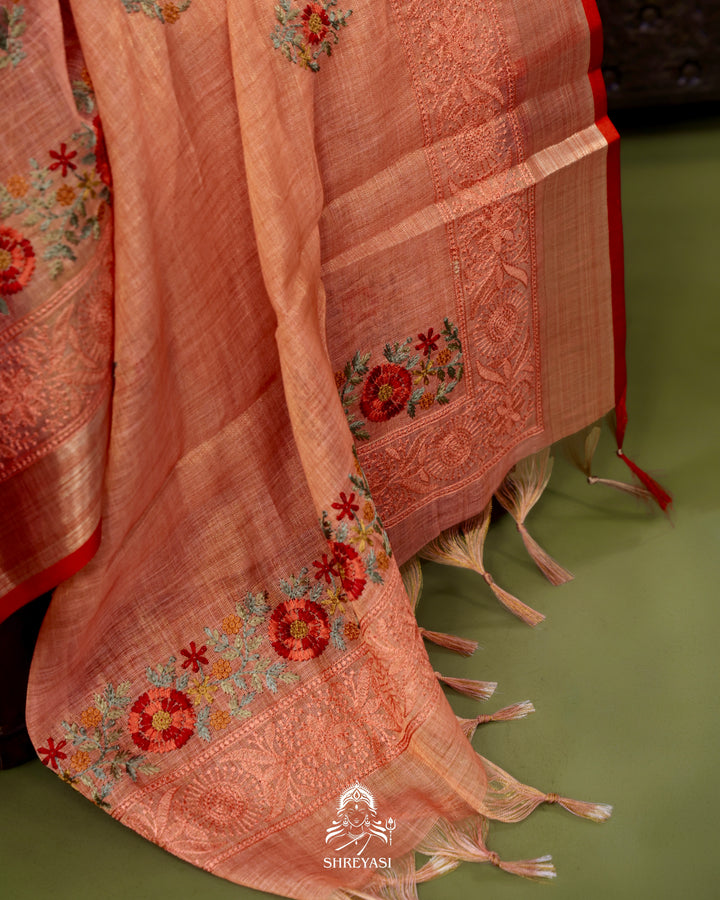 Bengal Linen Saree with Resham Floral Embroidery