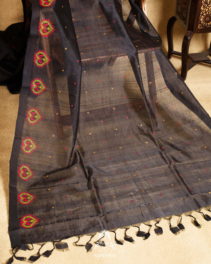 Handloom Pure Mangalagiri Silk Sarees with Mirror Work & Embroidery | Pen Kalamkari Blouse
