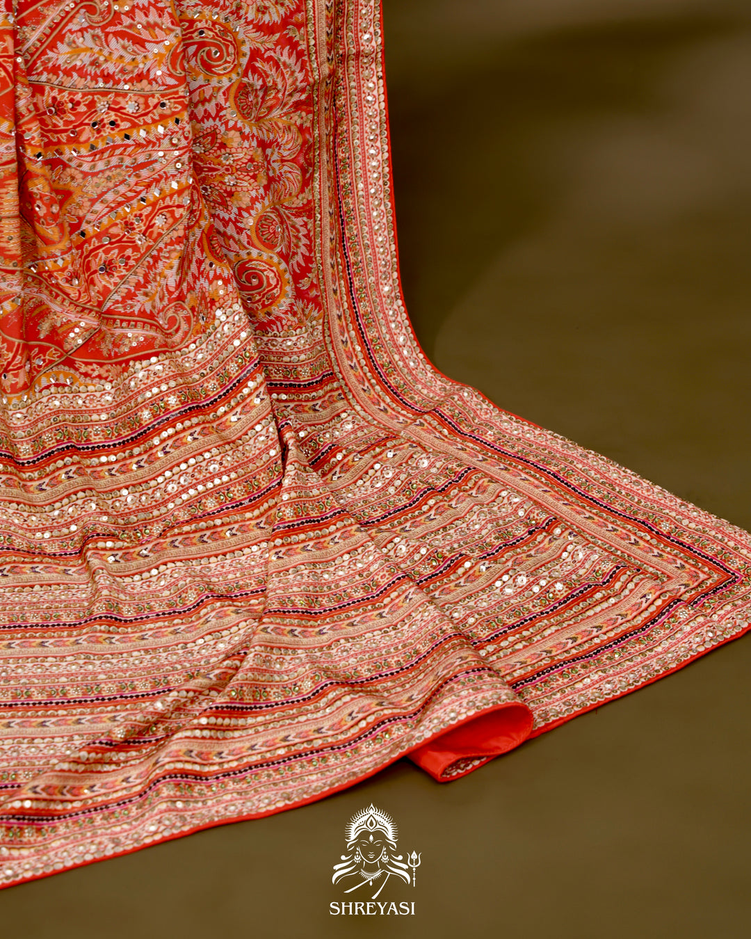 Crepe Silk Saree with Heavy Hand Embroidery
