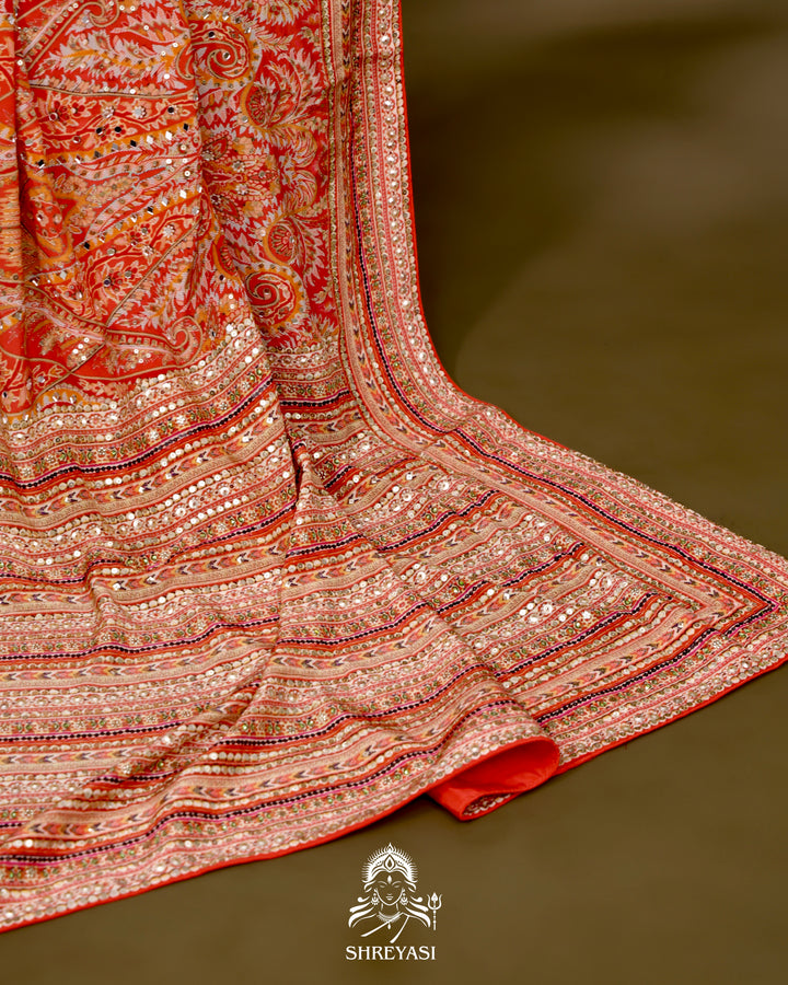 Crepe Silk Saree with Heavy Hand Embroidery
