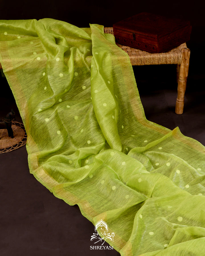 Handloom Pure Linen Saree with Zari Border
