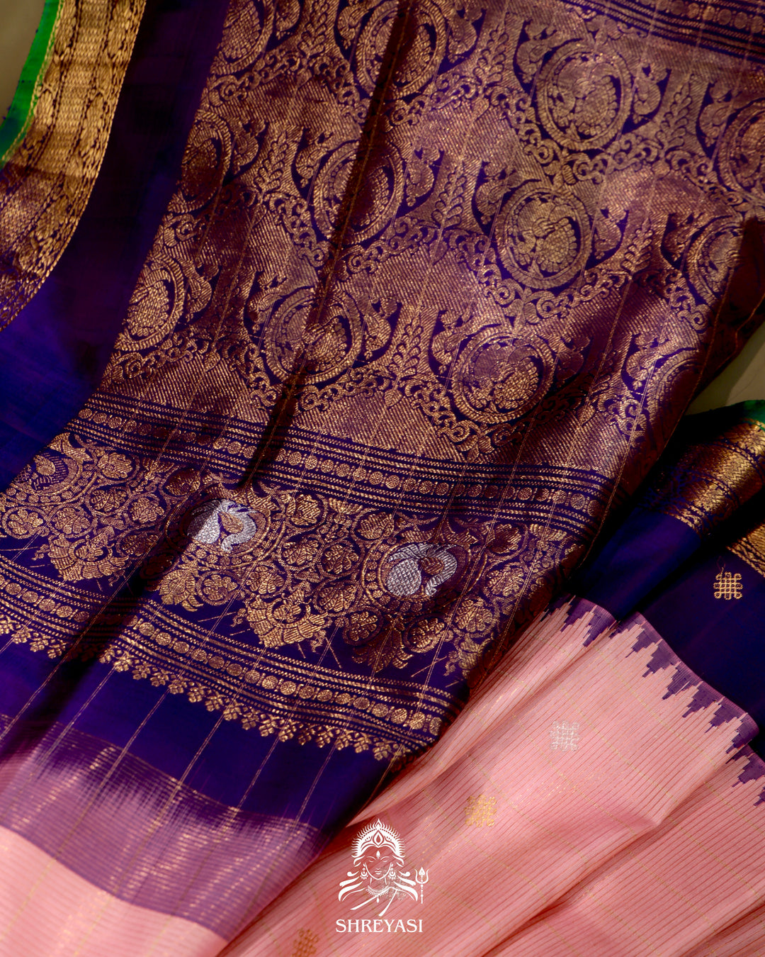 Gadwal Silk Saree with Kuttu Korvai Border and Contrast Checked Blouse