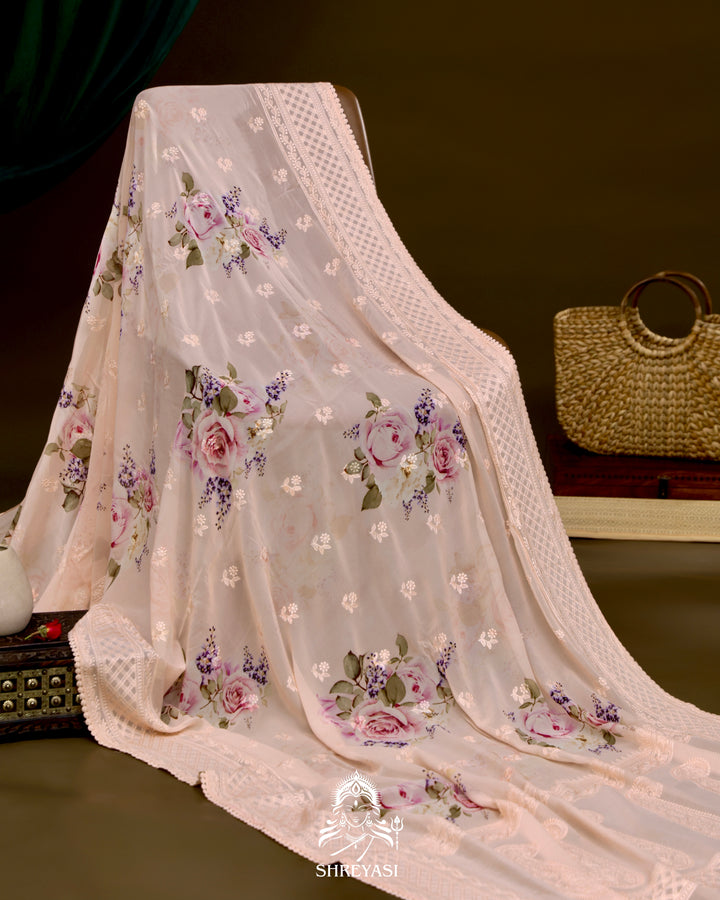 Floral Georgette Saree with Chikankari Inspired Embroidery