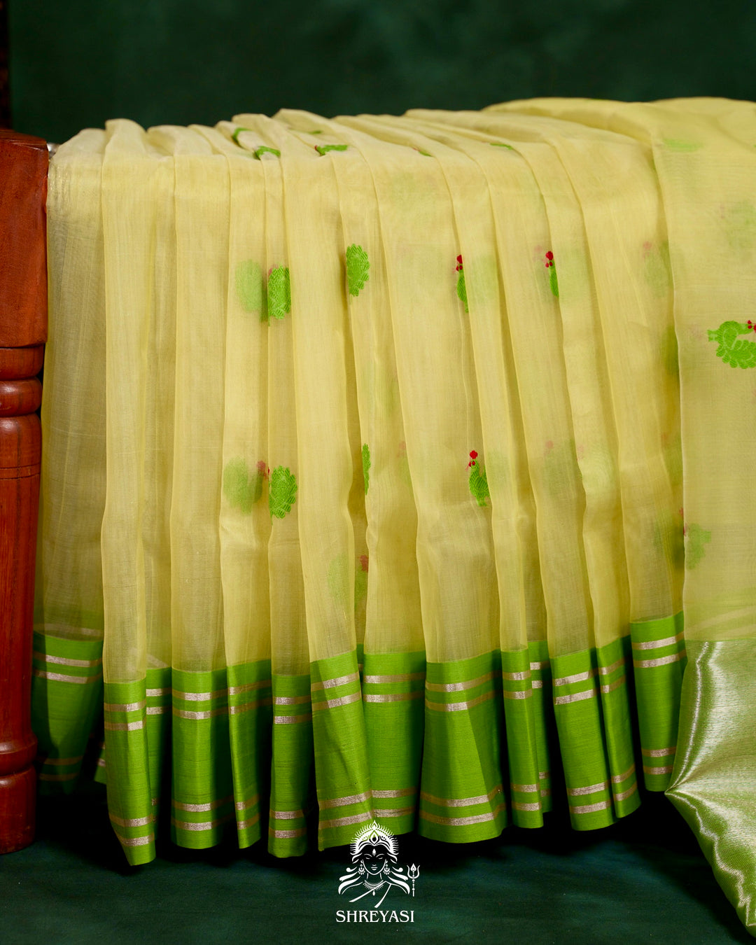 Handloom Pure Chanderi Silk Saree with Hand Embroidered Maggam Work Blouse