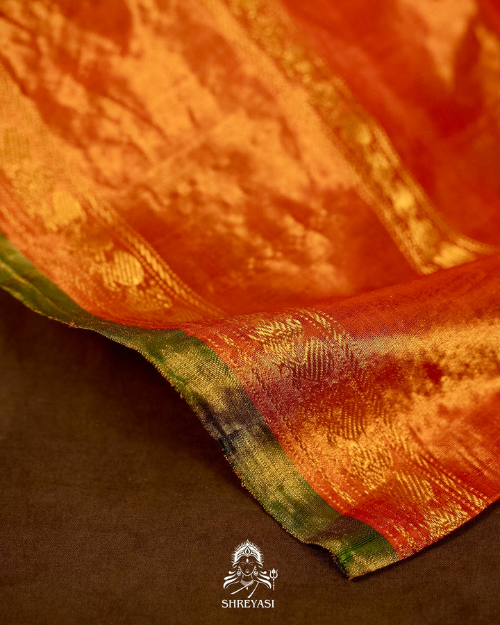 Handloom Pure Gadwal Silk Saree with Tissue Kuttu Border and full Bhuti Silk Blouse