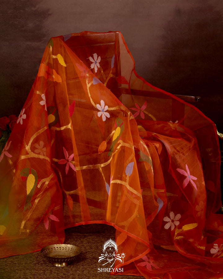 Muslin Jamdani Saree with Full Jaal Needle Weaving
