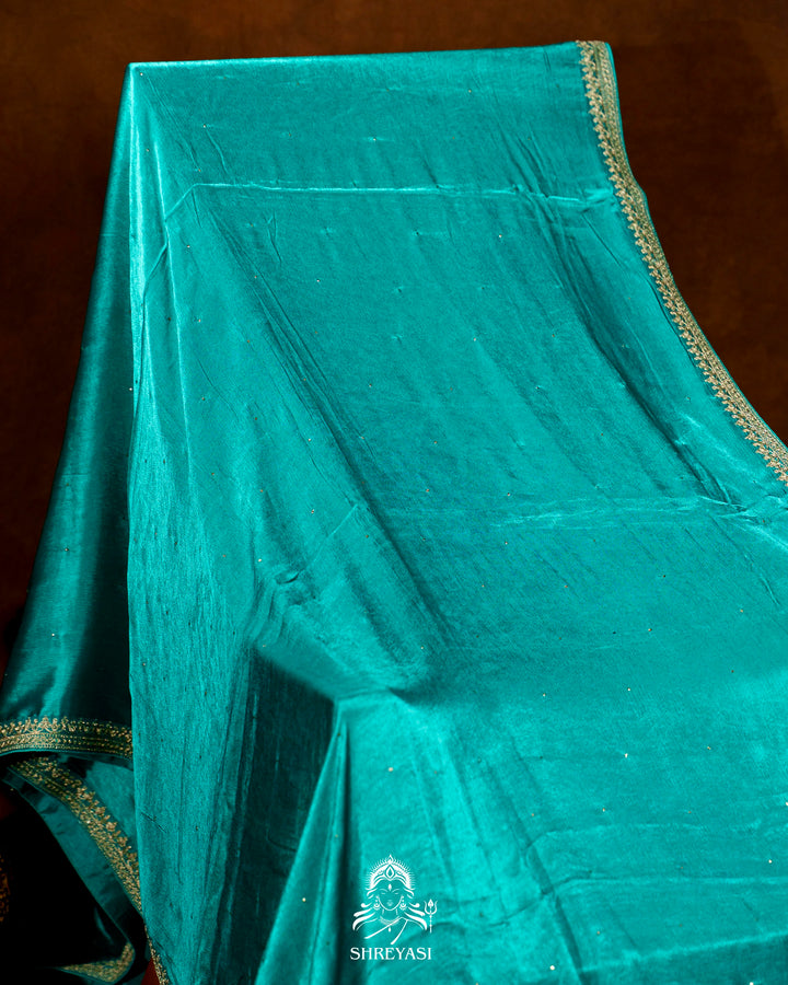 Pure Crepe Satin Saree with Embroidered Borders and Fully Embroidered Blouse