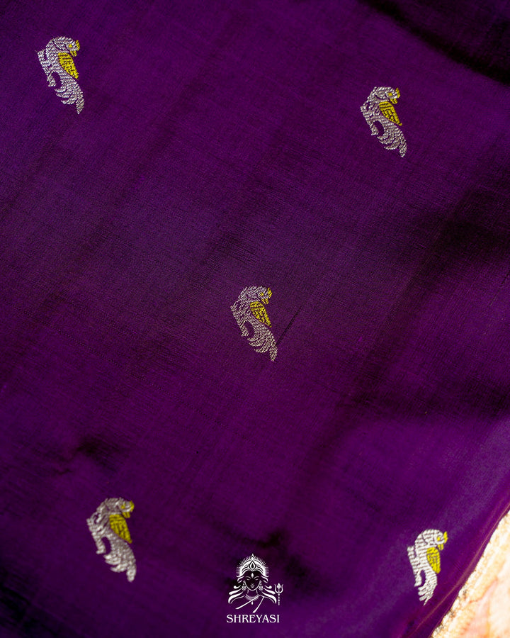 Handloom Pure Gadwal Silk Saree with Tissue Border & Contrast Full Bhuti Silk Blouse