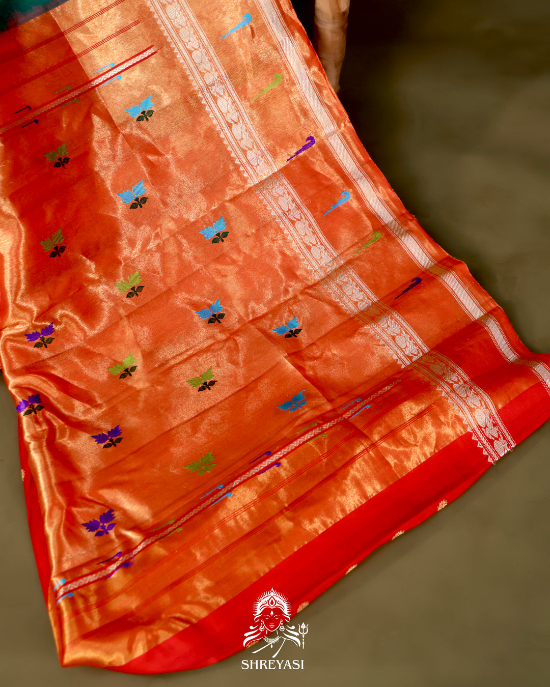 Handloom Pure Gadwal Silk Saree with Paithani Muniya Tissue Borders
