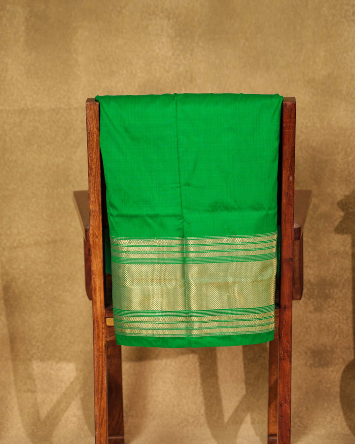 Pink & Green Handloom Pure Pochampally Silk Saree with Kanchi Borders