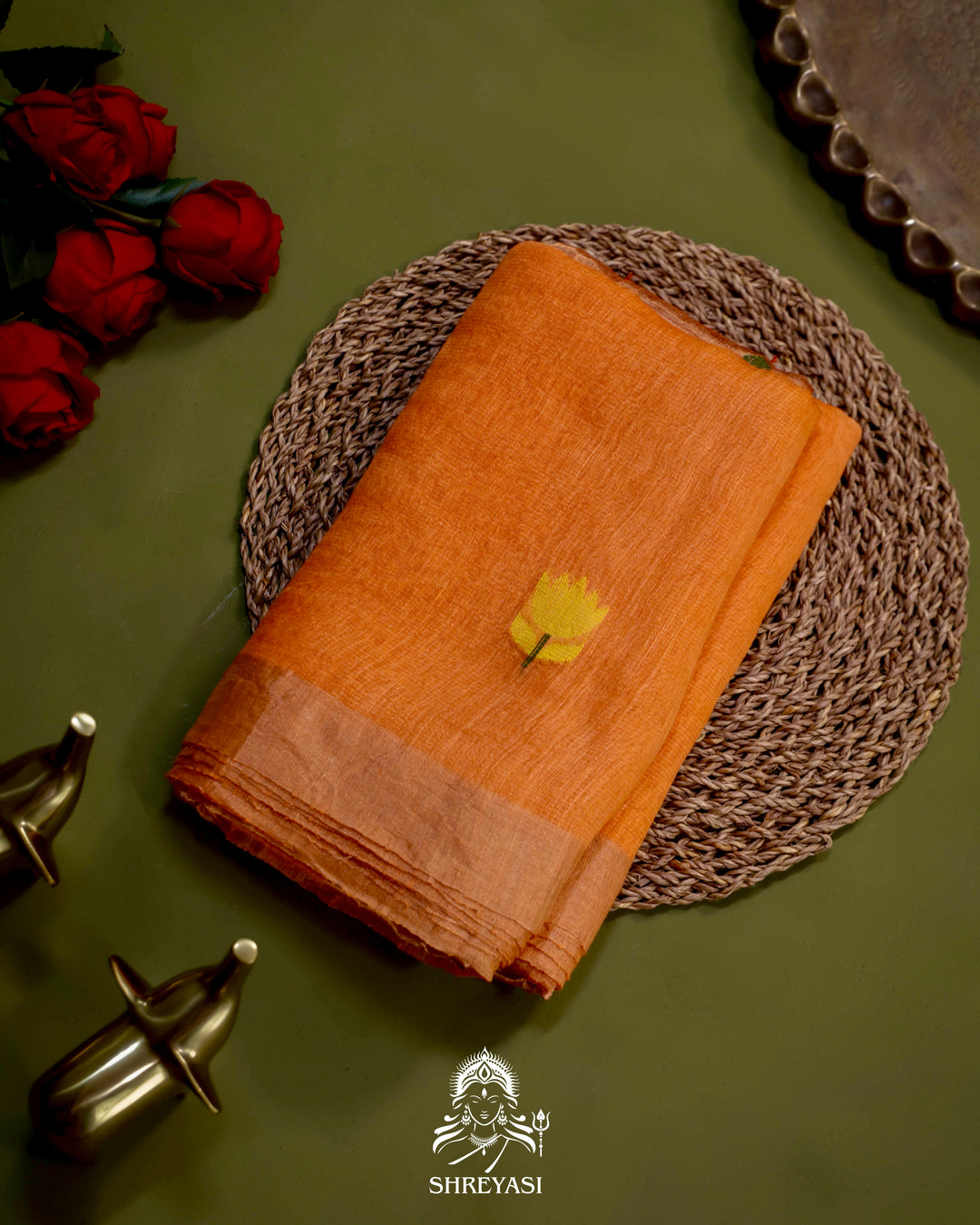 Handloom Silk Linen Jamdani Saree with Tissue Paithani Pallu
