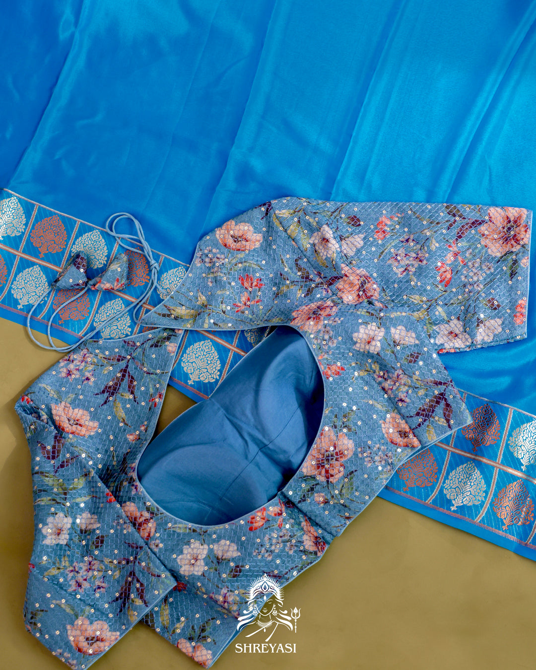 Mysore Silk Saree with Embroidered Floral Silk Blouse