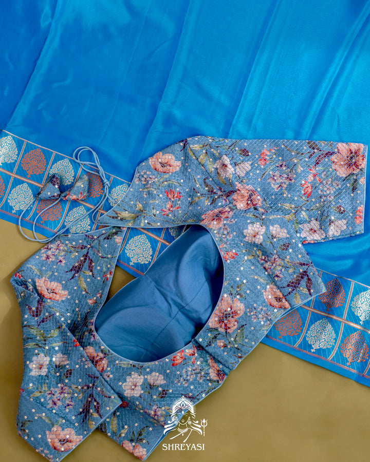 Mysore Silk Saree with Embroidered Floral Silk Blouse
