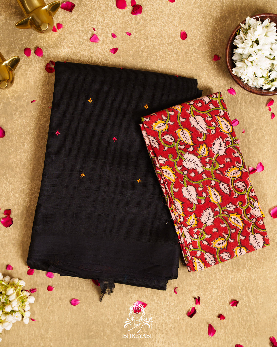 Handloom Pure Mangalagiri Silk Sarees with Mirror Work & Embroidery | Pen Kalamkari Blouse
