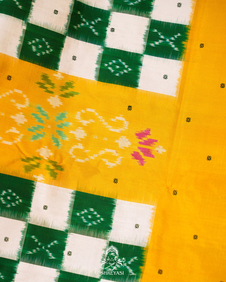 Handloom Pure Pochampally Double Ikkat Silk Saree with Kanchi Borders