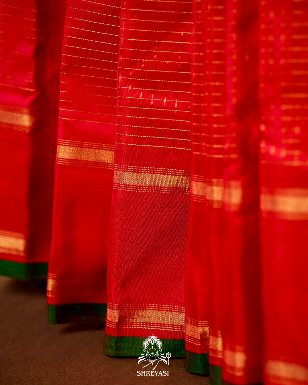 Handloom Pure Gadwal Silk Saree in Crimson Red with Gold Zari Checks