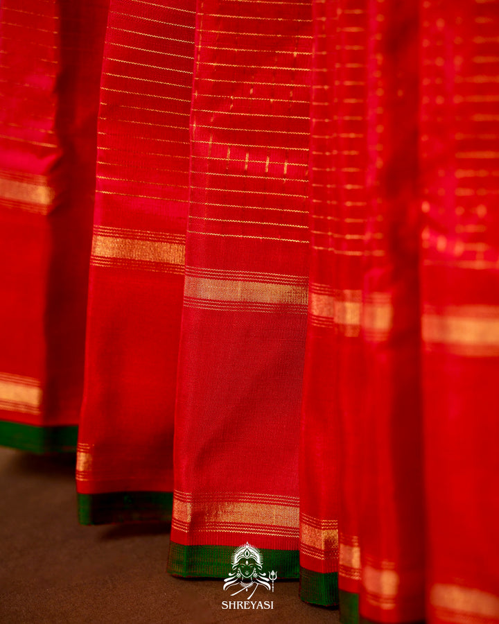 Handloom Pure Gadwal Silk Saree in Crimson Red with Gold Zari Checks