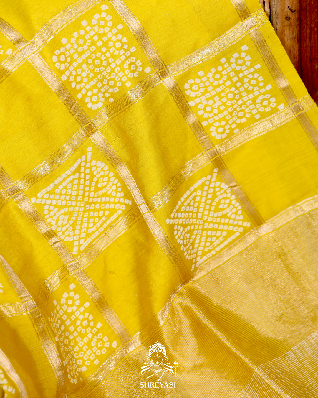 Gharchola-Style Bandhini Matka Silk Saree with Zari Checks
