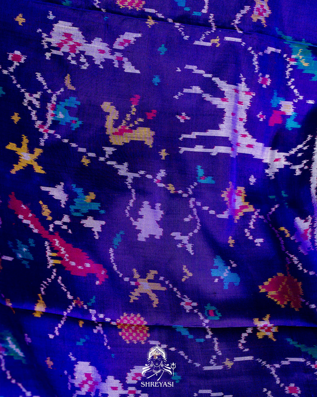Handloom Pure Rajkot Single Ikat Patola Silk Saree with Hand-Embroidered Raw Silk Blouse