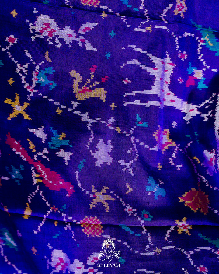 Handloom Pure Rajkot Single Ikat Patola Silk Saree with Hand-Embroidered Raw Silk Blouse
