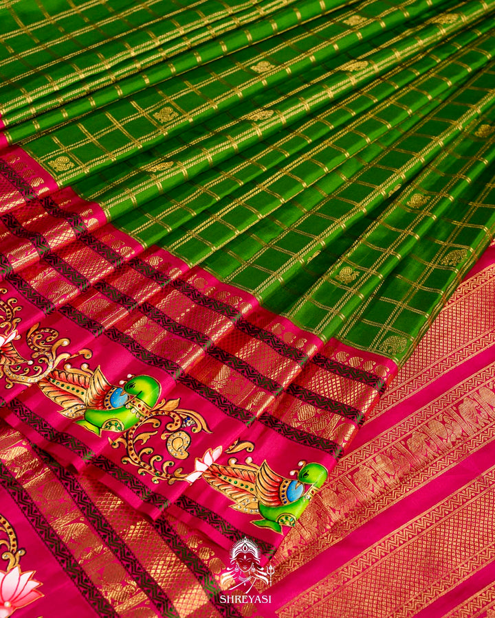 Handloom Pure Kanjivaram Silk Sarees with Real Zari and Hand Painted Tanjore Art