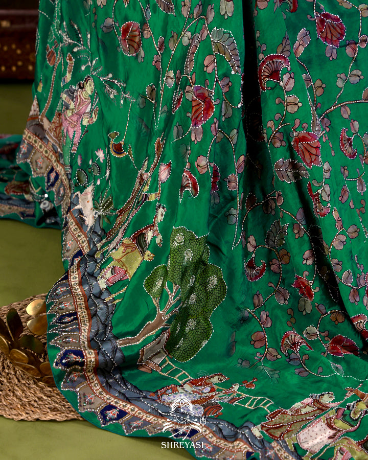 Pure Crepe Silk Saree with Kantha Embroidery
