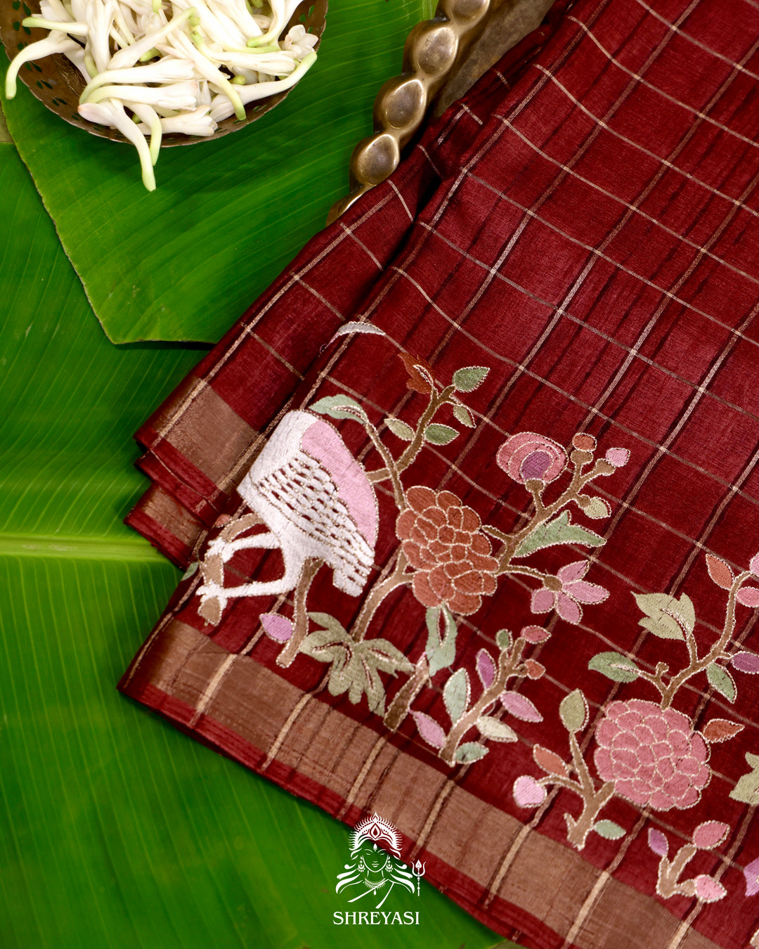 Pure Linen Tussar Silk Saree with Resham Embroidered Borders