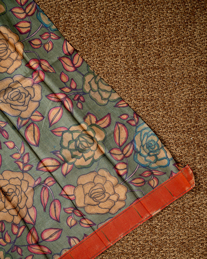 Handloom Pure Tissue Silk Saree with Pita Embroidered Borders and Paithani Pen Kalamkari Blouse