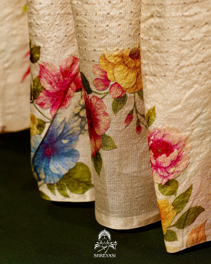 Handloom Pure Desi Tussar Silk Saree with Digital Floral Print