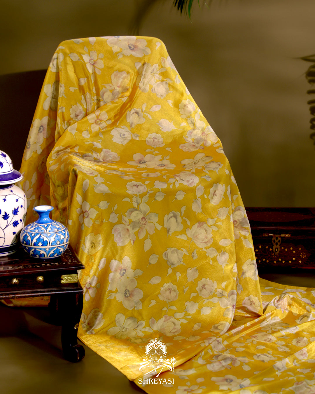 Yellow Floral Banarasi Ektara Tissue Silk Saree 