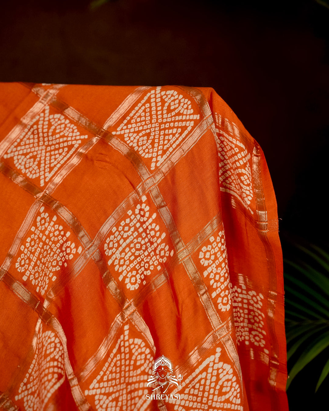 Gharchola-Style Bandhini Matka Silk Saree with Zari Checks