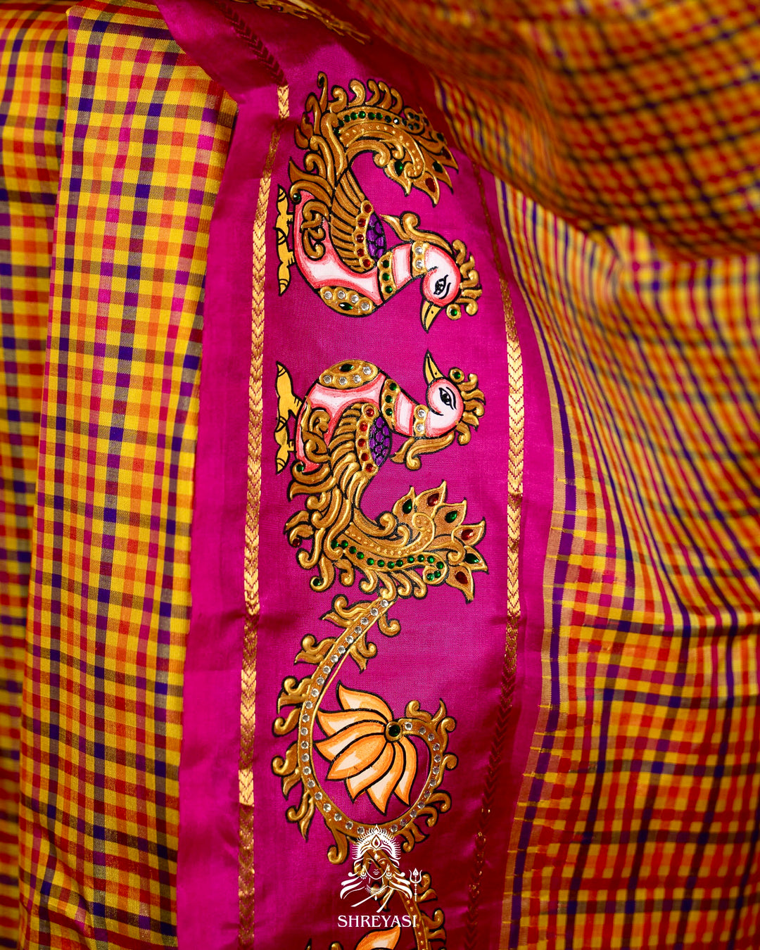 Traditional Tanjore Painting on Handloom Pure Kanjivaram Silk Sarees with Real Zari