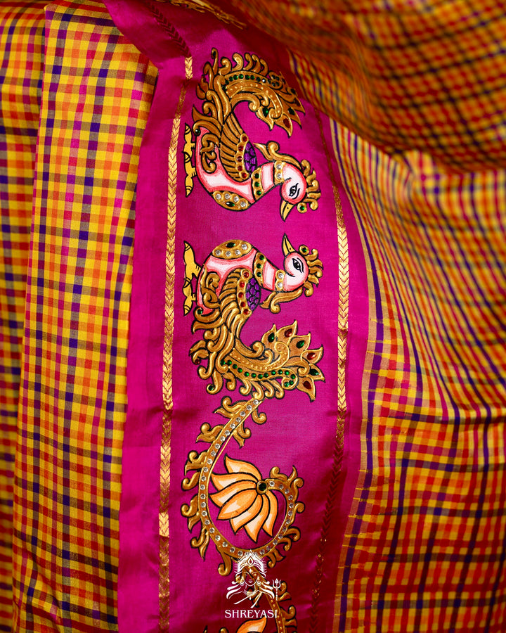 Traditional Tanjore Painting on Handloom Pure Kanjivaram Silk Sarees with Real Zari