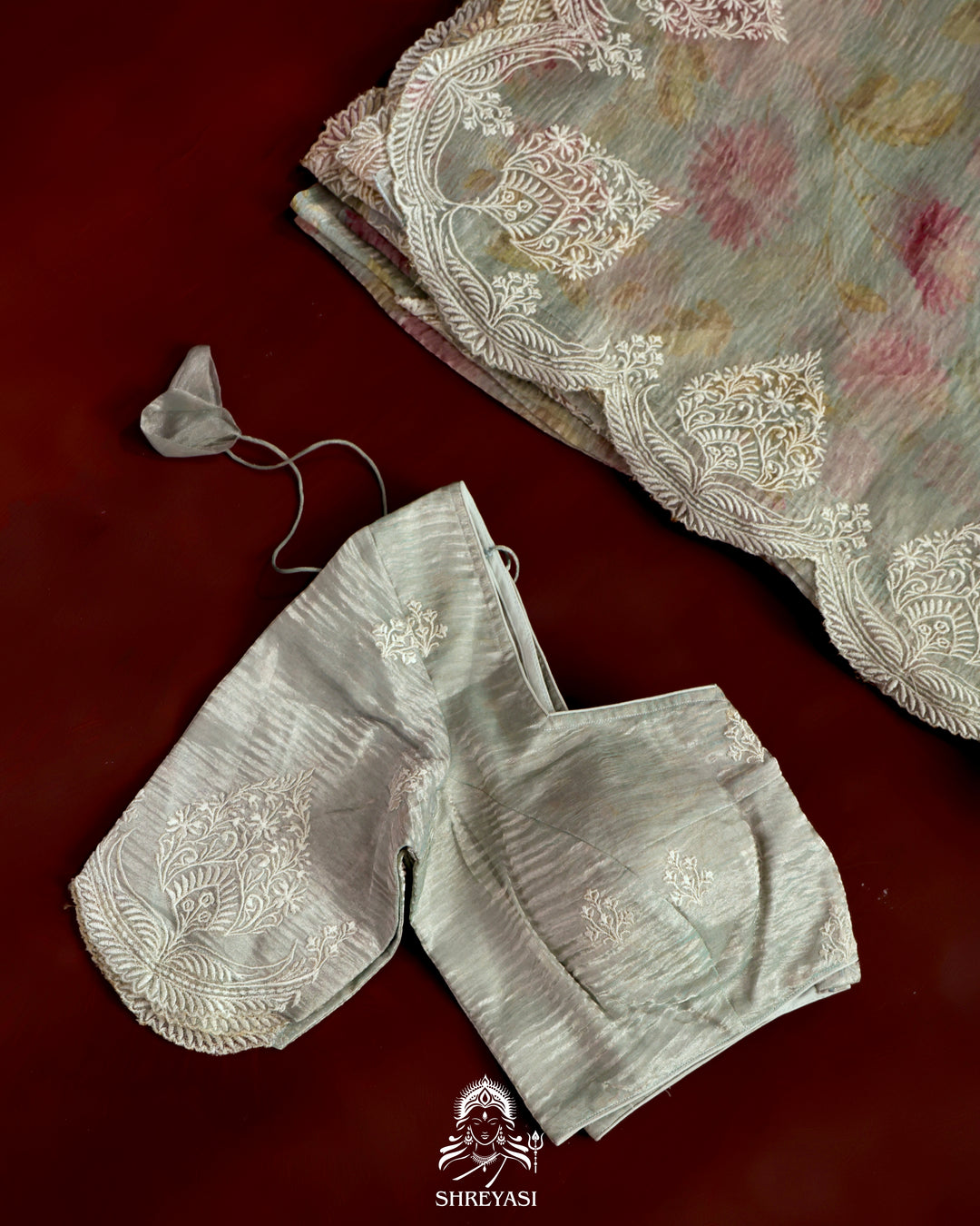 Pure Banarasi Crushed Tissue Saree with Scalloped Embroidery