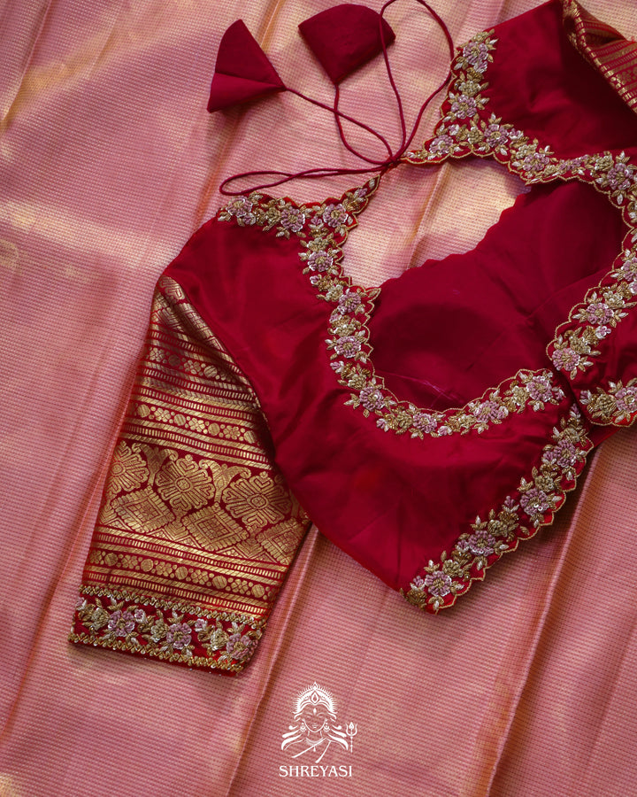Handloom Pure Kanjivaram Tissue Silk Saree in Vairoosi Weaving with Real Zari
