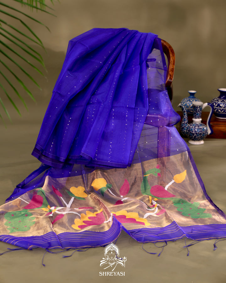 Muslin Jamdani Saree with Needle Weaving and Paithani Tissue Pallu