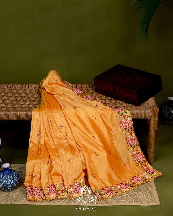Tussar Silk Saree with Petit Point Embroidery