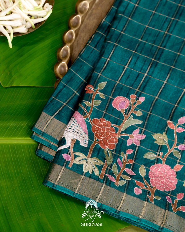 Pure Linen Tussar Silk Saree with Resham Embroidered Borders