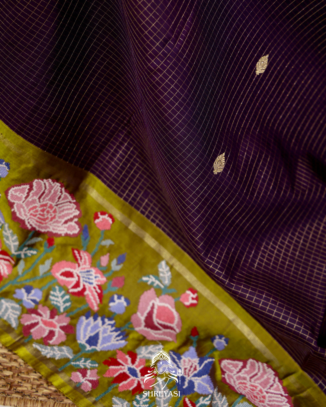 Handloom Pure Kanjivaram Silk Saree with Petit Point Embroidery