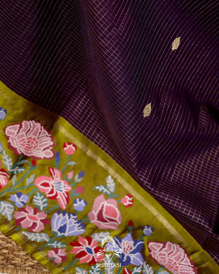Handloom Pure Kanjivaram Silk Saree with Petit Point Embroidery