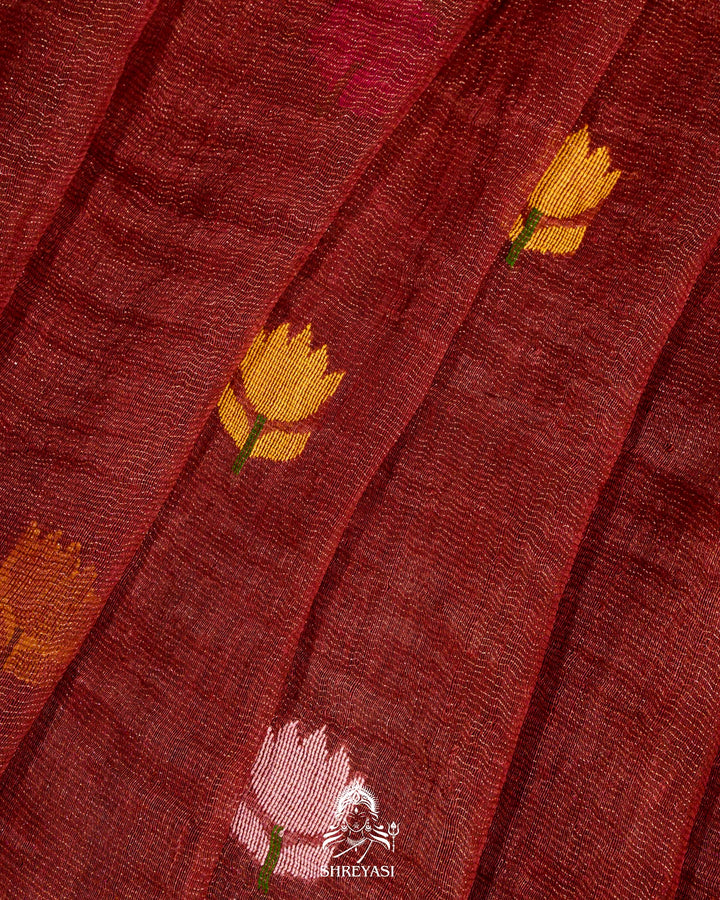 Handloom Silk Linen Jamdani Saree with Tissue Paithani Pallu