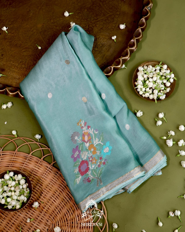 Handloom Pure Mashru Silk Saree with Sona Rupa Meenakari Bhutis and Nakshi Pallu
