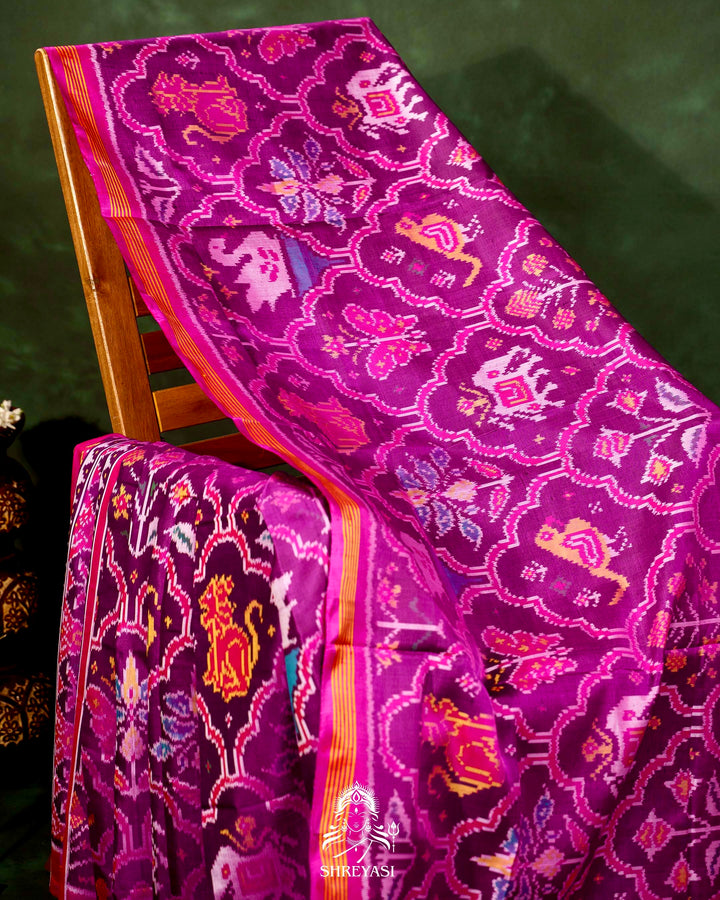 Handloom Rajkot Patola Silk Saree in Purple with Multicolor Ikat