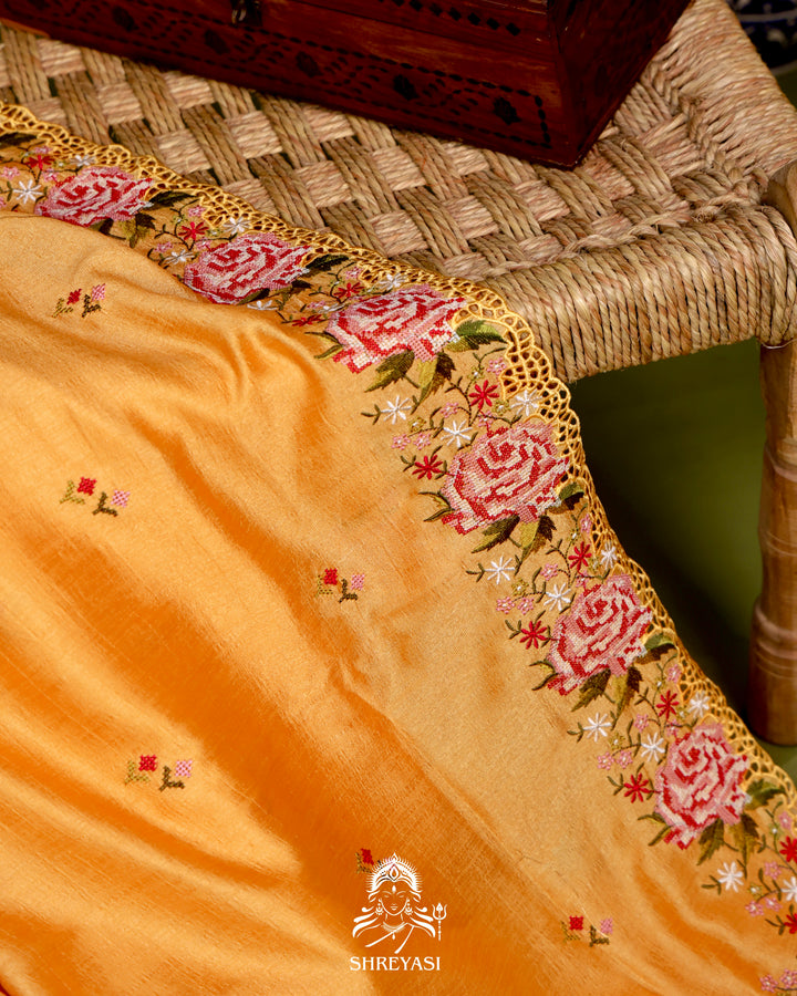 Tussar Silk Saree with Petit Point Embroidery