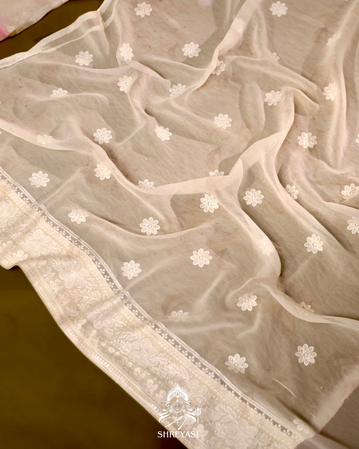 Georgette floral saree with chikankari embroidery