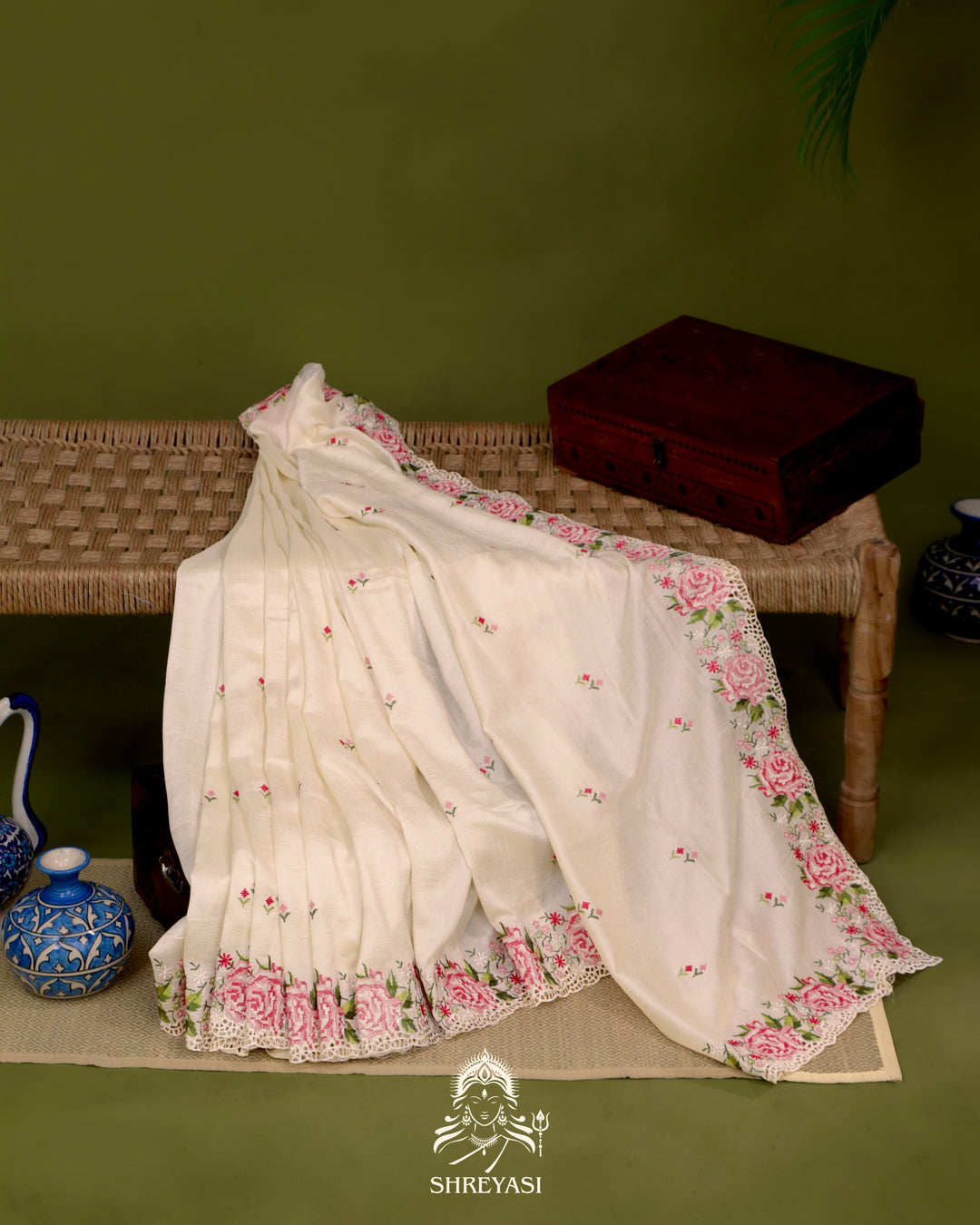 Tussar Silk Saree with Petit Point Embroidery