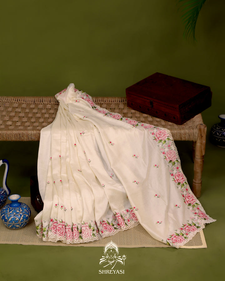 Tussar Silk Saree with Petit Point Embroidery
