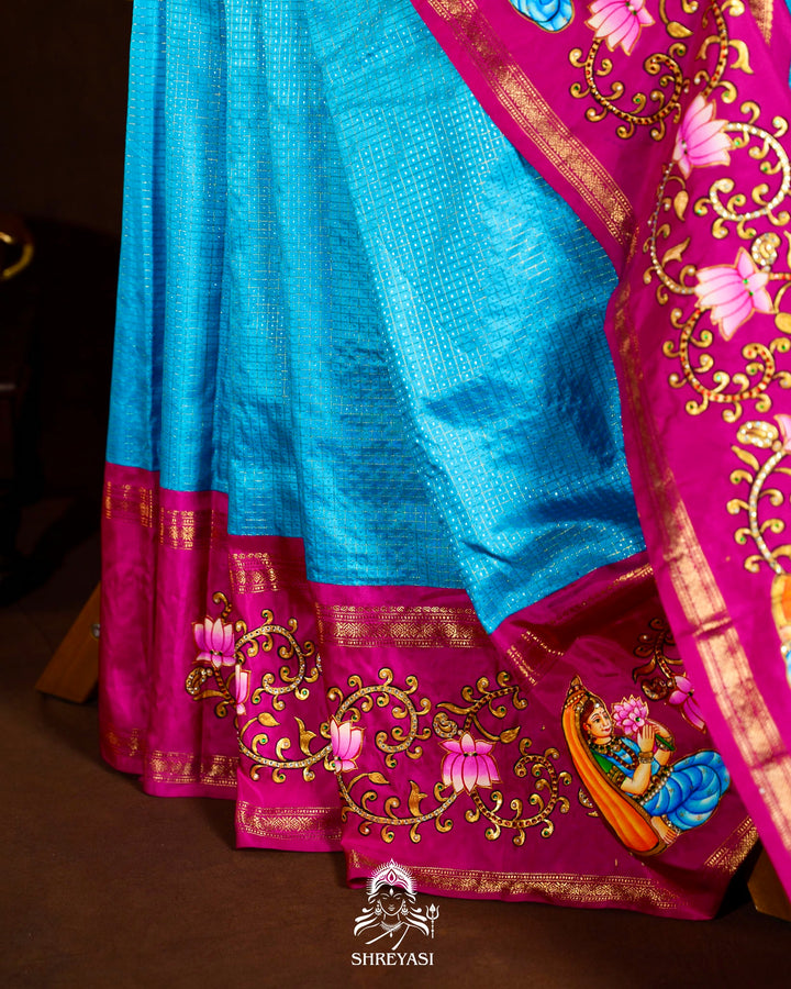 Traditional Tanjore Painting on Handloom Pure Kanjivaram Silk Sarees with Real Zari