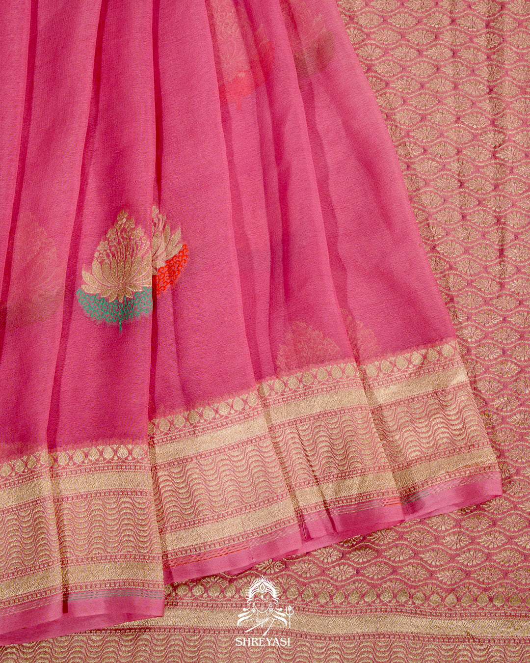 Banarasi Chiffon Khaddi Georgette Saree with Meenakari Weaving & Hand Embroidered Blouse