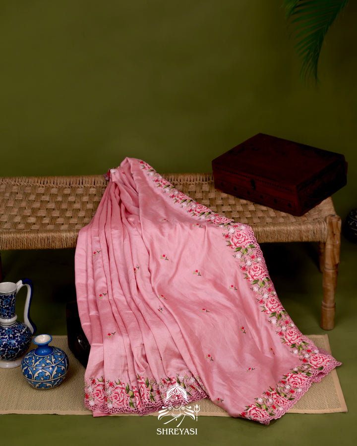 Tussar Silk Saree with Petit Point Embroidery